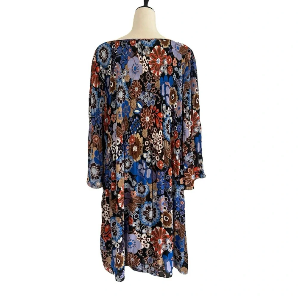 Emma & Michelle Midi Dress Womens 3X Floral Pleated Top Lined Bell Sleeves Retro - Picture 2 of 12